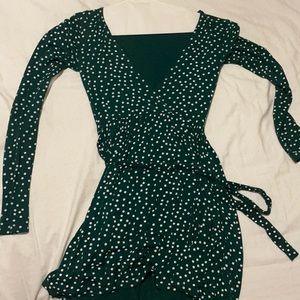 Green polka dot dress with waist tie